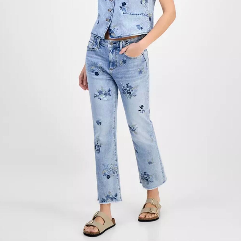 Driftwood Roxy Summer Blues High-Rise Ankle Jeans - Floral Embroidery - Size 27